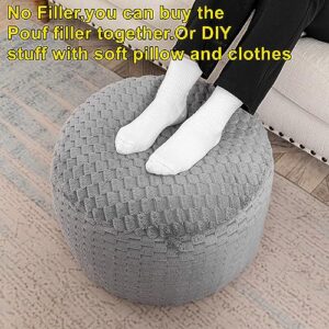 Fur Ottoman Stool Unstuffed ,Footstool Cover, Floor Pouf, Foot Rest,20x20x12 Inches Round Poof Seat, Floor Bean Bag Chair,Foldable Floor Chair Storage for Living Room, Bedroom (Solid Grey Pouf Cover)