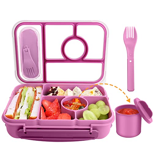 Dagugu Lunch Box Kids,Bento Box Adult Lunch Box,Lunch Box Containers for Adults/Kids/Toddler,5 Compartments Bento Lunch Box with Leakproof Sauce Vontainers,Microwave/Dishwasher(Purple)