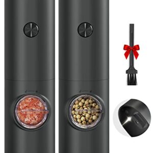 Sangcon Automatic Salt and Pepper Grinder Set, Battery Operated Black Pepper Grinder(without Battery), Kitchen Gadget with White Led Light, Adjustable Coarseness, One-handed Operation, 2 Pack