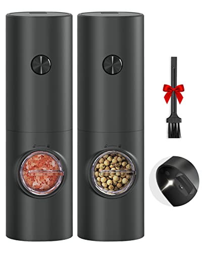 Sangcon Automatic Salt and Pepper Grinder Set, Battery Operated Black Pepper Grinder(without Battery), Kitchen Gadget with White Led Light, Adjustable Coarseness, One-handed Operation, 2 Pack