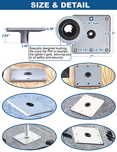 MATINA Boat Seat Base, 7" x 7" Aluminum Boat Seat Pedestal & Base with 3/4" Pin Post Socket, Heavy Duty Boat Accessories for Boat Seat Post & Boat Seat Mount to Install Boat Seats, 1 Pack