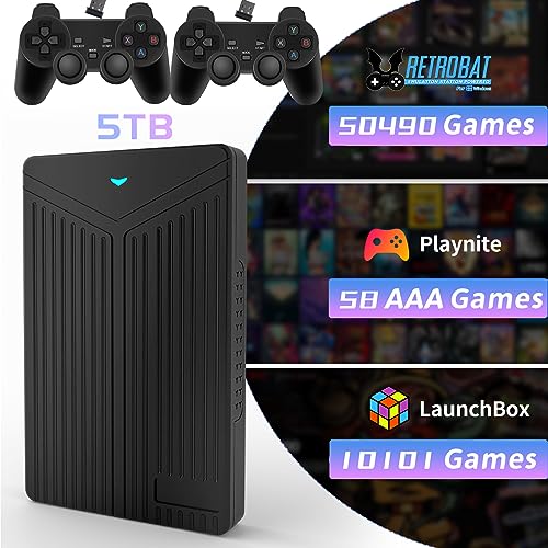 5T Retro Game Console HDD with 60649 Video Games+58 AAA PC Games, 82 Emulator Console, 3 Game System for Win 8.1/10/11 Plug and Play, Up to 6GB/s, 2 Wireless Controllers