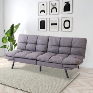 qaiioo sofa grey 1 memory foam modern convertible bed, folding futon sleeper couch with compact living space, apartment, dorm, bonus room, 71" d x 33" w x 31.5" h