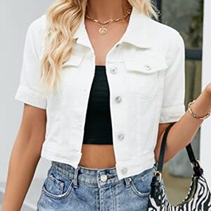 Ladyful Womens Cropped Denim Jacket Short Sleeve Button Down Casual Distressed Jean Jacket Outerwear