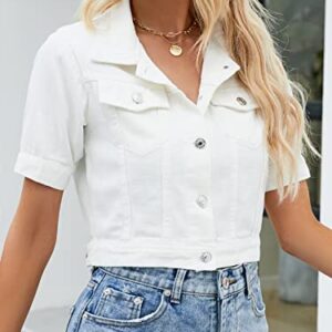 Ladyful Womens Cropped Denim Jacket Short Sleeve Button Down Casual Distressed Jean Jacket Outerwear