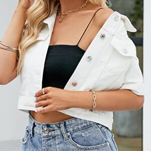 Ladyful Womens Cropped Denim Jacket Short Sleeve Button Down Casual Distressed Jean Jacket Outerwear