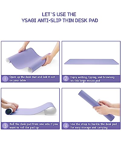 YSAGi Non-Slip Desk Pad,Mouse Pad,Waterproof PVC Leather Desk Table Protector,Ultra Thin Large Desk Blotter, Easy Clean Laptop Desk Writing Mat for Office Work/Home/Decor(Lavender, 31.5" x 15.7")