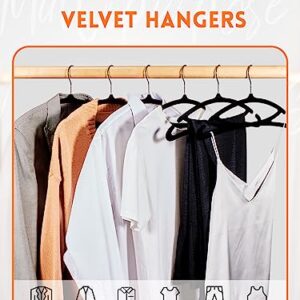 HOUSE DAY Black Velvet Hangers 60 Pack, Luxury Felt Hangers Non Slip Clothes Hangers, Space Saving Black Hanger Heavy Duty Coat Hanger, No Shoulder Bump Focked Hanger with 360° Swivel Hook for Closet