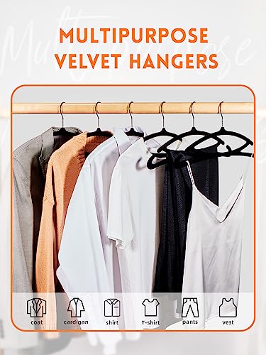 HOUSE DAY Black Velvet Hangers 60 Pack, Luxury Felt Hangers Non Slip Clothes Hangers, Space Saving Black Hanger Heavy Duty Coat Hanger, No Shoulder Bump Focked Hanger with 360° Swivel Hook for Closet