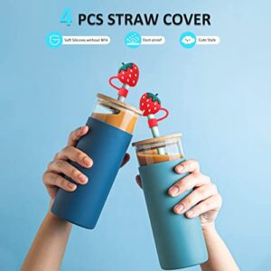 Bubbola 4Pcs Straw Covers Compatible with Stanley 40 OZ Tumbler Cups, Reusable Silicone Straw Tip Toppers for 0.4 inch/10mm Straws,Soft Protector Cover, Strawberry