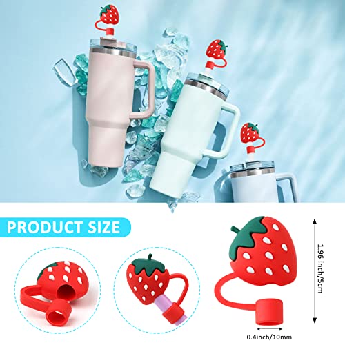 Bubbola 4Pcs Straw Covers Compatible with Stanley 40 OZ Tumbler Cups, Reusable Silicone Straw Tip Toppers for 0.4 inch/10mm Straws,Soft Protector Cover, Strawberry