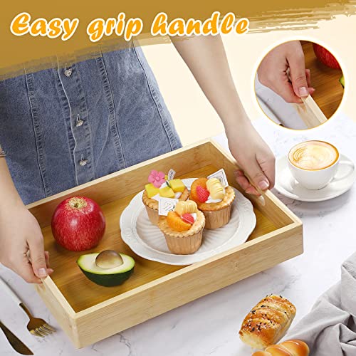 Geelin 6 Pack Bamboo Wood Serving Tray with Handles Rectangular Wooden Breakfast Tray Coffee Table Tray Decorative Serving Trays Platter for Eating Food Bed Breakfast Dinner Living Room, 3 Sizes