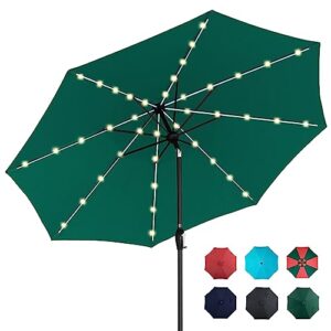 tempera 9 ft outdoor market umbrella 40 led lighted patio umbrella with push button tilt and crank, solar umbrella with sturdy pole&fade resistant canopy, easy to set, forest green