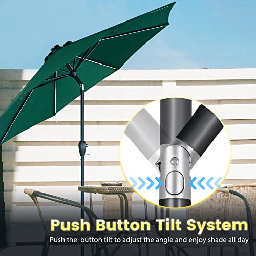 Tempera 9 ft Outdoor Market Umbrella 40 LED Lighted Patio Umbrella with Push Button Tilt and Crank, Solar Umbrella with Sturdy Pole&Fade Resistant Canopy, Easy to Set, Forest Green