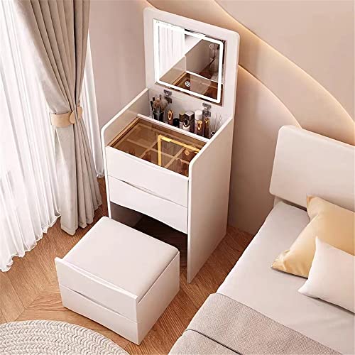 WANLIAN Vanity Desk Set with LED Lighted Mirror, 4-Layer Drawer,Multi-Function Flip Top Makeup Vanity Table with Drawers Cabinet,Bedside Cupboard,Dressing Table,Desk for Bedroom Living Room (White)