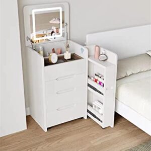 WANLIAN Vanity Desk Set with LED Lighted Mirror, 4-Layer Drawer,Multi-Function Flip Top Makeup Vanity Table with Drawers Cabinet,Bedside Cupboard,Dressing Table,Desk for Bedroom Living Room (White)