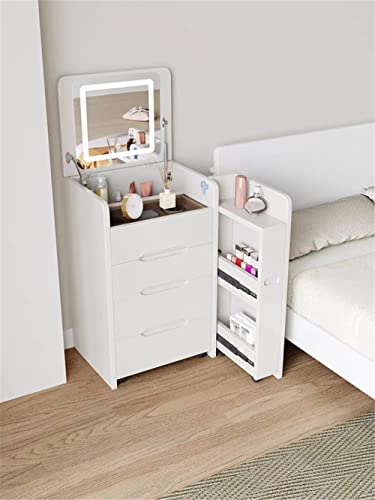WANLIAN Vanity Desk Set with LED Lighted Mirror, 4-Layer Drawer,Multi-Function Flip Top Makeup Vanity Table with Drawers Cabinet,Bedside Cupboard,Dressing Table,Desk for Bedroom Living Room (White)