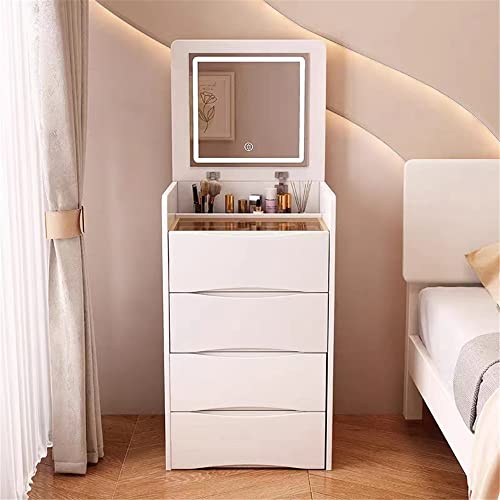 WANLIAN Vanity Desk Set with LED Lighted Mirror, 4-Layer Drawer,Multi-Function Flip Top Makeup Vanity Table with Drawers Cabinet,Bedside Cupboard,Dressing Table,Desk for Bedroom Living Room (White)