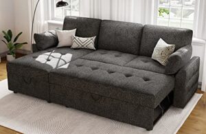 papajet pull out sofa bed, modern tufted convertible sleeper sofa, l shaped sofa couch with storage chaise, chenille sectional couch bed for living room (dark grey)