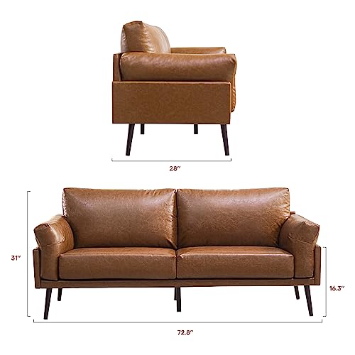 Vonanda Mid Century Modern Sofa Couch, Faux Leather Couch, 3 Seat Couch Soft, 72'' Small Couch for Small Spaces, Sofa for Living room, Compact Apartment, House,Condo, Loft, Bungalow,Brown Sofa,Caramel