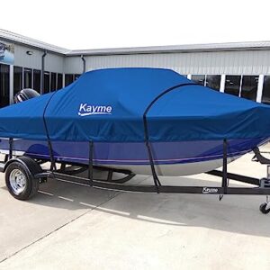 Kayme 600D Heavy Duty Boat Cover, Waterproof and Tear Resistant Boat Canvas, Tarps with Windproof Straps. Fit for V-Hull, Tri-Hull, Bass Boat, Fish & Ski Boat, Length 17'-19', Width up to 96".