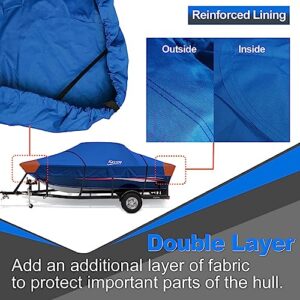 Kayme 600D Heavy Duty Boat Cover, Waterproof and Tear Resistant Boat Canvas, Tarps with Windproof Straps. Fit for V-Hull, Tri-Hull, Bass Boat, Fish & Ski Boat, Length 17'-19', Width up to 96".