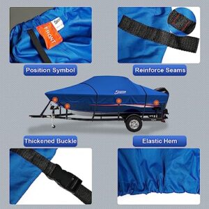 Kayme 600D Heavy Duty Boat Cover, Waterproof and Tear Resistant Boat Canvas, Tarps with Windproof Straps. Fit for V-Hull, Tri-Hull, Bass Boat, Fish & Ski Boat, Length 17'-19', Width up to 96".