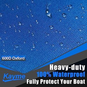 Kayme 600D Heavy Duty Boat Cover, Waterproof and Tear Resistant Boat Canvas, Tarps with Windproof Straps. Fit for V-Hull, Tri-Hull, Bass Boat, Fish & Ski Boat, Length 17'-19', Width up to 96".