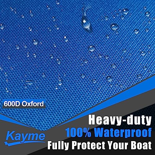 Kayme 600D Heavy Duty Boat Cover, Waterproof and Tear Resistant Boat Canvas, Tarps with Windproof Straps. Fit for V-Hull, Tri-Hull, Bass Boat, Fish & Ski Boat, Length 17'-19', Width up to 96".