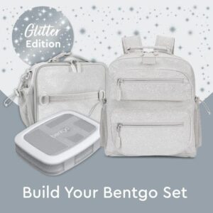 Bentgo® Kids 5-Compartment Lunch Box - Glitter Design for School, Ideal for Ages 3-7, Leak-Proof, Drop-Proof, Dishwasher Safe, & Made with BPA-Free Materials (Glitter Edition - Silver)