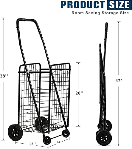 Utility Cart with Wheels to be Used as a Shopping Cart,Folding Shopping cart,Grocery Cart, Laundry Cart and Stair Climber Cart, Weighs 7.5 Pounds but Holds up to 90 Pounds, Compact and Foldable,Black