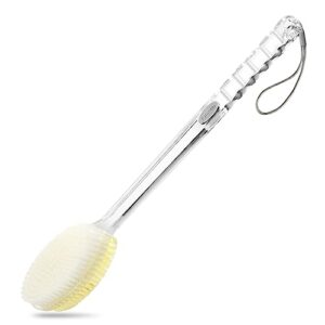 fymblin back scrubber long handle for shower,back brush anti slip with stiff and soft bristles,body exfoliator for bath or dry brush