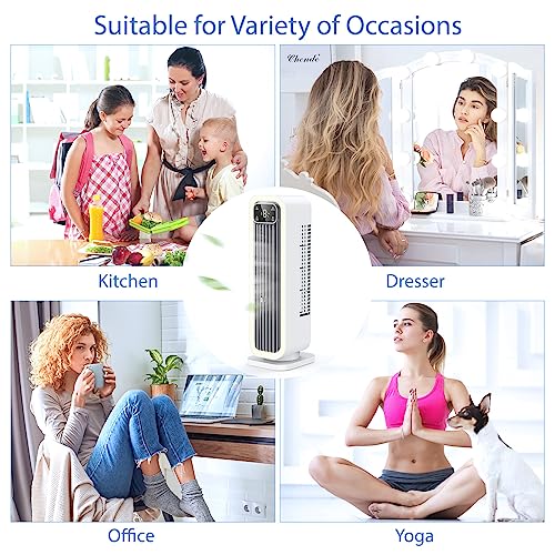 Oscillating Tower Fan, Bladeless Desk Fan 15 inch 12000mAh Battery Operated Portable Table Fan for Bedroom Office Home, Small Standing Fan for Rooms Desktop with Touch Control, Timer, Dimmable Light