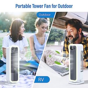 Oscillating Tower Fan, Bladeless Desk Fan 15 inch 12000mAh Battery Operated Portable Table Fan for Bedroom Office Home, Small Standing Fan for Rooms Desktop with Touch Control, Timer, Dimmable Light