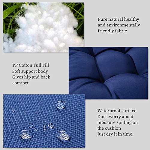 Outdoor Seat/Back Chair Cushion Tufted Pillow, Waterproof Rocking Chair Cushion Patio Replacement Cushions with Non-Slip Ties (Navy Blue)