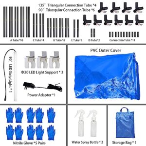 GARVIN Large Still Air Box 33.9" x 22" x 26" Mushroom Bag Plant Propagation Station - Greenhouse Flow Hood Grow Box Grow Monotub with Spray Bottle, Gloves, LED Light Blue/Clear