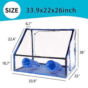 GARVIN Large Still Air Box 33.9" x 22" x 26" Mushroom Bag Plant Propagation Station - Greenhouse Flow Hood Grow Box Grow Monotub with Spray Bottle, Gloves, LED Light Blue/Clear