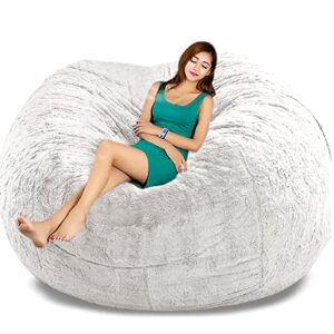 kgitpve bean bag chair cover (no filler,cover only) pv velvet bean bag chairs, big round comfy bean bag bed lazy sofa bed cover (4ft, white)