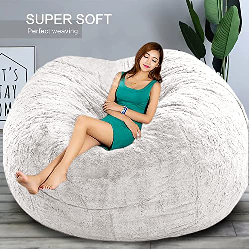 kgitpve Bean Bag Chair Cover (No Filler,Cover only) PV Velvet Bean Bag Chairs, Big Round Comfy Bean Bag Bed Lazy Sofa Bed Cover (4ft, White)