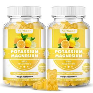 potassium magnesium supplement gummies for women men, sugar free potassium gummies for leg cramps & muscle & immune health, high absorption magnesium gummies lemon flavor 120 count