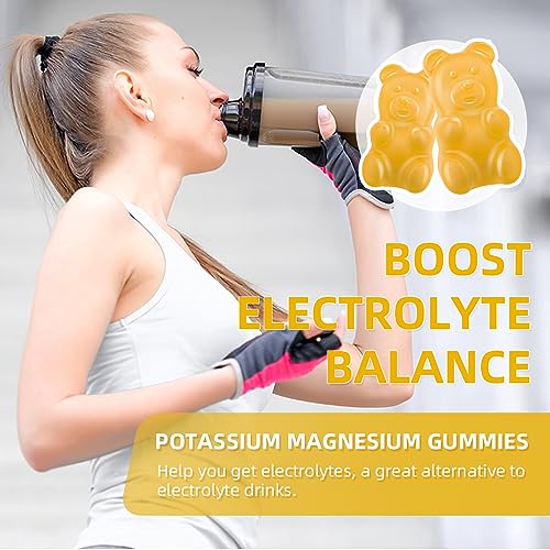 Potassium Magnesium Supplement Gummies for Women Men, Sugar Free Potassium Gummies for Leg Cramps & Muscle & Immune Health, High Absorption Magnesium Gummies Lemon Flavor 120 Count