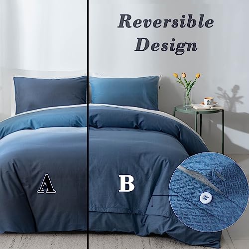 ALEISSEL Ocean Blue Duvet Cover King Size - 100% Cotton Comforter Cover Sets Printed Duvet Cover Sets, Navy to Aqua Blue to White Gradient King Comforter Cover Sets, Bedding Set 3Pcs (King,Ocean Blue)