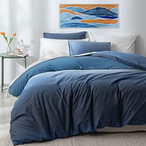 ALEISSEL Ocean Blue Duvet Cover King Size - 100% Cotton Comforter Cover Sets Printed Duvet Cover Sets, Navy to Aqua Blue to White Gradient King Comforter Cover Sets, Bedding Set 3Pcs (King,Ocean Blue)