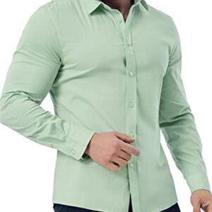 ZAFUL Men Long Sleeve Green Dress Shirt Stretch Wrinkle-Free Casual Slim Fit Button-Down Shirts Light Green XL