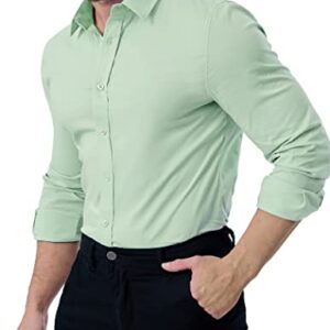 ZAFUL Men Long Sleeve Green Dress Shirt Stretch Wrinkle-Free Casual Slim Fit Button-Down Shirts Light Green XL