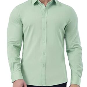 ZAFUL Men Long Sleeve Green Dress Shirt Stretch Wrinkle-Free Casual Slim Fit Button-Down Shirts Light Green XL