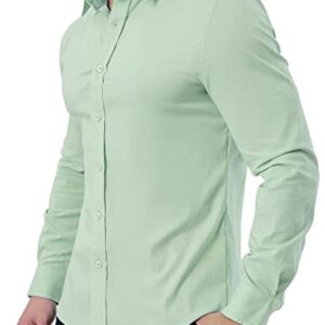 ZAFUL Men Long Sleeve Green Dress Shirt Stretch Wrinkle-Free Casual Slim Fit Button-Down Shirts Light Green XL