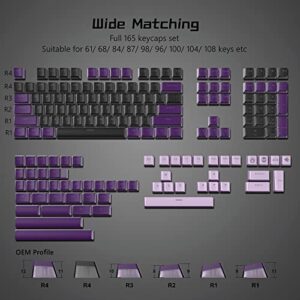 XVX Pudding Keycaps - PBT Keycaps, 165 Keys Keyboard Keycaps, OEM Profile Keycaps Set, Custom Keycaps for 61/68/84/87/82/100 Cherry Gateron MX Switches Mechanical Keyboard - Black Purple