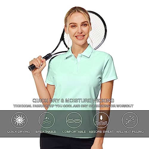 Elevate Your Golf Attire with Women's Lightweight Moisture-Wicking Polo Shirts for a Stylish and Comfortable Game (Mint Green,2XL)