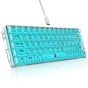snpurdiri 60% wired gaming keyboard, rgb backlit ultra-compact mini keyboard, waterproof small compact transparent keycaps for pc/mac gamer(white transparent)